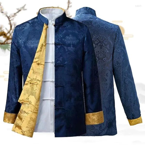 Vêtements ethniques Vêtements de style chinois Tang Tops Hommes Vintage Jacquard Vêtement Top Manches longues Tai Chi Costume Tradition Manteau