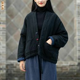 Ropa étnica abrigo de algodón de estilo chino para mujer y lino Retro hebilla de disco acolchado chaqueta cálida Tang Suit Top 13040