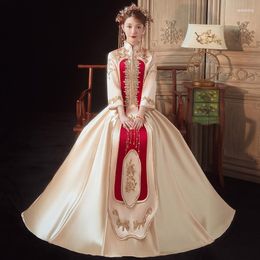 Vêtements ethniques Style chinois mariage élégant Qipao mariée robe de mariée exquis Champagne paillettes perles broderie Cheongsam
