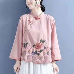 Vêtements ethniques Style chinois Shirts en lin en coton brodé