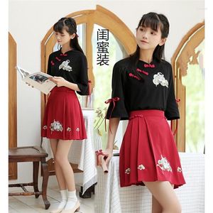 Vêtements ethniques Style chinois broderie femmes Hanfu taille haute jupe plissée hauts deux pièces ensemble rétro scène de danse ancienne