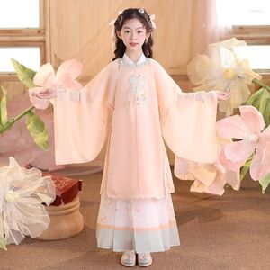 Etnische Kleding Chinese Stijl Meisjes Borduurwerk Bloem Hanfu Pak Vintage Student Hanbok Prestaties Jurk Traditionele Kinderen Dansjurk