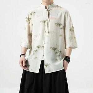 Vêtements ethniques Style chinois Hanfu Chemises Hommes Casual Lin Imprimé Bambou Tops Oriental Cheongsam Qipao Top Blouse Mode Japonaise