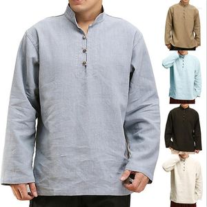 Ropa étnica estilo chino Hanfu Tang Suit Tee Tops hombres camiseta musulmán islámico algodón Casual blusa suelta Wushu uniforme