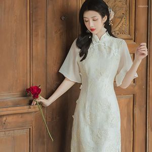 Etnische Kleding Chinese Stijl Verbeteren Cheongsam Vrouwelijke Midi Vintage Elegante Zomer Jurk Vrouwen Moderne Zoete Meisje Qipao Mode China Kostuum