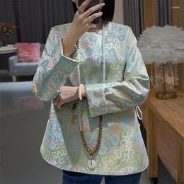 Vêtements ethniques Style chinois Améliorer Tang Costume Top Printemps et Automne Rétro Jacquard Brocade Lâche Lacets Tout Assorti Mode Wo