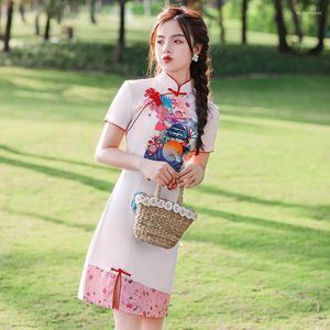 Etnische kleding Chinese stijl verbetering qipao jurk vrouwen mode print elegant cheongsam vintage sexy split short party