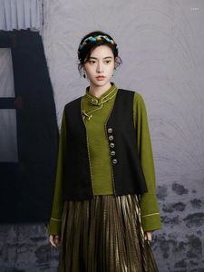 Etnische kleding Chinese stijl knoopknoptop Dames prachtig zwart goud Retro katoenlinnen Tangpak Winter Han-elementen