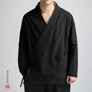 Vêtements ethniques Style chinois Loosekimono Cardigan Hanfu Rétro Linge Mâle Yukata Kimono Japonais Samouraï Solide Haori Robe 4XL