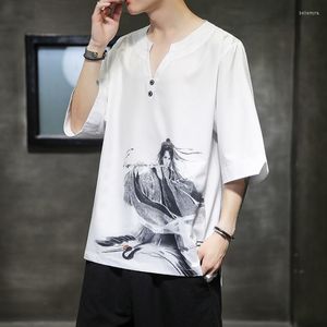 Etnische kleding Chinese stijl mannelijke t -shirt casual streetwear mannen losse blouse traditionele kleding hanfu wu shu tee tops 10839