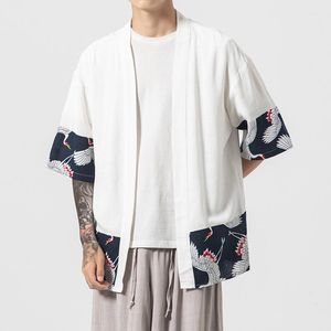 Etnische kleding Chinese stijl mannen groot formaat kimono vest -vacht Japans linnen linnen haori yukata gewaad zomer casual shirt Aziatische tops 5xl1
