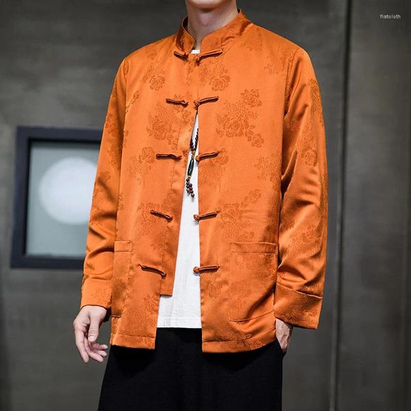 Vêtements ethniques Style chinois Automne Tang Manteau Veste imprimée Hommes Icesilk Sinicism Rétro Hanfu Costumes Hommes Lâche Top