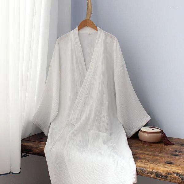 Ropa étnica Estilo chino Algodón puro Hanfu Robe Blanco Cómodo Hogar suelto Pijama Vintage Arte Hombres Mujeres Dentro Albornoz Grande