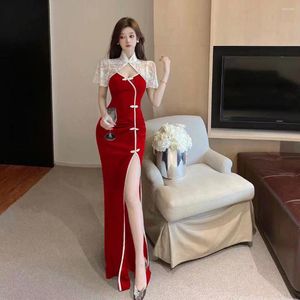 Vêtements ethniques Style chinois rétro dentelle Cheongsam femmes élégant mince Qipao discothèque Sexy robe de soirée de mariage robes longues Vintage