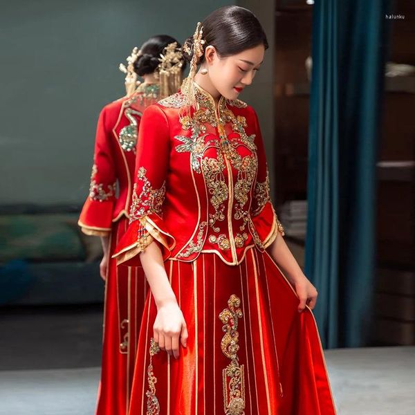 Vêtements ethniques Style chinois paillettes glands robe de mariée Cheongsam Vintage moderne perles Qipao femmes Tang costume Oriental Toast