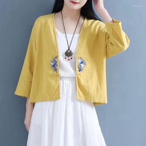 Etnische kleding Chinese stijl Serviceshirt geborduurd Cardigan Tangpak Hanfu vrouwelijke zomerblouse retro traditionele vrouwen top