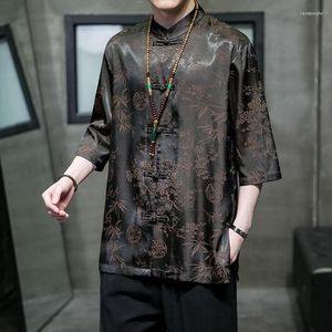 Vêtements ethniques Style chinois chemise hommes printemps été imprimé haut décontracté homme chine traditionnel ample rétro noir Tang costume