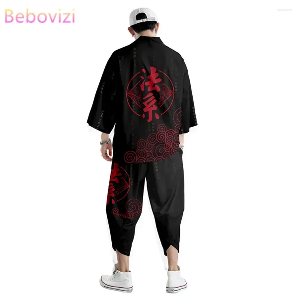 Vêtements ethniques Suite de style chinois Plus taille 6xl 5xl Cardigan japonais Femmes hommes cosplay yukata harajuku kimono pantalons ensembles