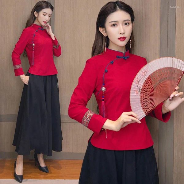 Ropa étnica Estilo chino Ropa Tang Mujeres Elegante Qipao Top Traje Hanfu Tradición Traje Falda Femenina Cheongsam Año Regalo