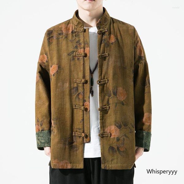 Ropa étnica estilo chino Tang traje abrigo hombres primavera otoño impreso Casual superior masculino Retro chaqueta uniforme tradicional de China