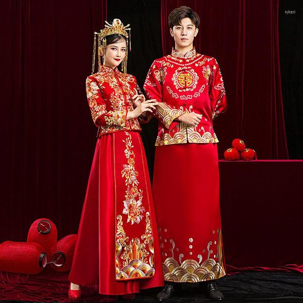 Ropa étnica estilo chino tradicional de talla grande 6Xl 2023 moderno Cheongsam rojo Qipao largo mujer hombre vestido de novia vestidos orientales