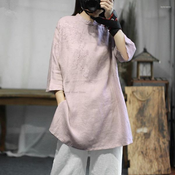 Vêtements ethniques Style chinois Blouse en lin en coton traditionnel Femmes Vintage Hanfu Cheongsam Spring Summer