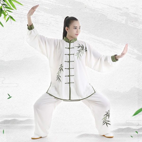 Vêtements ethniques Uniforme de style chinois Adultes Arts martiaux Vêtements à manches longues Broderie Taekwondo Kungfu Costume Costumes d'exercice du matin