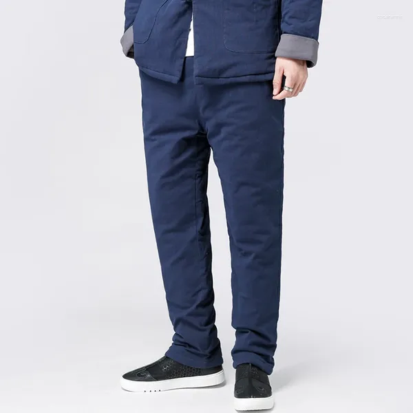 Ropa étnica estilo chino invierno hombres más pantalones de algodón engrosado de espesas