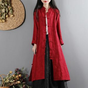 Ropa étnica estilo chino mujer otoño Chaqueta larga vestido de algodón suelto manga larga Lino Kimono Vintage Tai Chi Teaism 11413