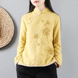 Ropa étnica Estilo chino Ropa de mujer 2023 Abrigo de invierno Tang Traje Vintage Grueso Cálido Hanfu Outwear Ladies Tops FF3004