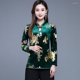 Etnische Kleding Chinese Stijl Vrouwen Mode 2023 Herfst Fluwelen Cheongsam Top Bloemen Tang Pak Jaar Velours Dames Tops 11404