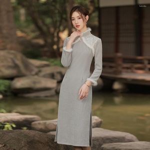 Vêtements ethniques Style chinois Femmes Mandarin Collier Qipao Hiver Garder au chaud Slim Cheongsam Robes Oriental Jeunes filles Robe de soirée