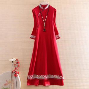 Vêtements ethniques Style chinois femmes Qipao robe automne Royal broderie Floral Vintage élégant dame luxueux coton Cheongsam S-XXL