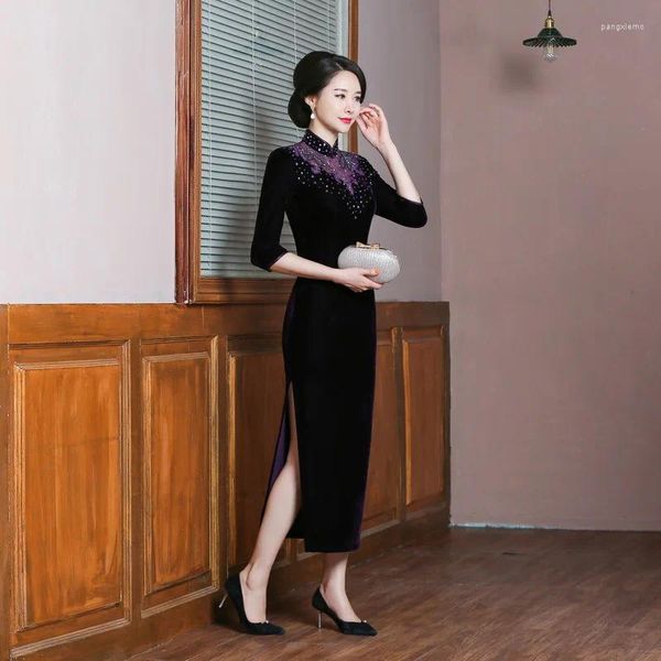 Vêtements ethniques Style chinois Femmes Qipao Sexy Patchwork Perspective Sequin Cheongsam plus taille Classic Elegant Split Dress Vestidos 5xl