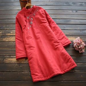 Vêtements ethniques Style chinois Femmes d'hiver Mabe Woman 2024 Vintage broderie coton lâche Hanfu Femme National Cheongsam Top 12155