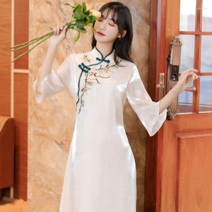 Etnische kleding Chinese stijl jong meisje Retro sprookjesjurk Plus maat Cheongsam zomer verbeterde versie damesmode lang