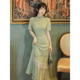 Etnische kleding Chinese zoete jurk Cheongsam Elegant Vestidso Vintage Bride Wedding Qipao Evening Oriental Chongsam Dressethnic