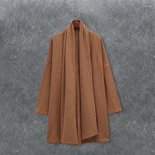 Ropa étnica chino Tang Suit Kimono Cardigan hombres Hanfu ropa asiática algodón Lino capa abrigo Retro Zen taoísta vestido KK4491