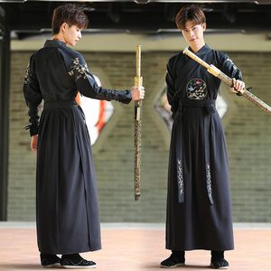 Vêtements ethniques Costume ancien traditionnel chinois Hanfu pour hommes Arts martiaux Style rétro Robe à manches longues Jupe longue Draw Back Tassel Strea