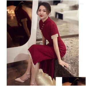 Etnische kleding Chinese traditionele cheongsamjurk Vrouw Bruidsjurken Rood Klassiek Toast Dames Qipao Oosterse droplevering Kleding Otyj0