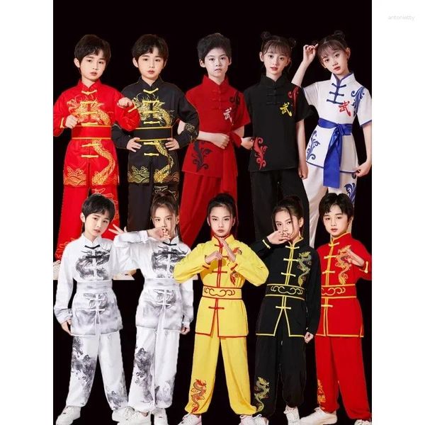 Ropa étnica Traje tradicional chino para niños Niños Wushu Traje Tai Chi Uniforme Artes marciales Rendimiento Ejercicio Ropa