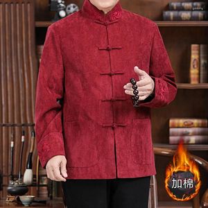 Vêtements ethniques Robe traditionnelle chinoise Hommes Tang-costume Vestes d'hiver Coton Épaissi Manteau rembourré en coton Veste brodée pour hommes