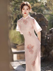 Etnische Kleding Chinese Traditionele Jurk Roze Cheongsam Lente Zomer Vrouwen Verbeterde Elegante Bloemen China Jonge Dame Qipao