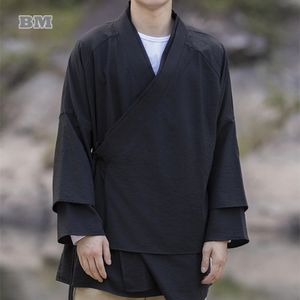 Vêtements ethniques Robe traditionnelle chinoise Plus Taille Coton Lin Hanfu pour hommes Style Manteau noir Vintage Casual Tops Mâle 231212