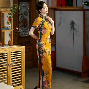 Vêtements ethniques Robe traditionnelle chinoise Été Mince Mince Rétro Cheongsam Soirée Banquet Mariage Qipao Robes Col Mandarin