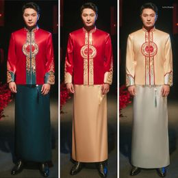 Etnische kleding Chinees traditioneel voor mannen tangpak cheongsam mannelijke mantel geborduurd qipao oud bruiloft feestkostuum