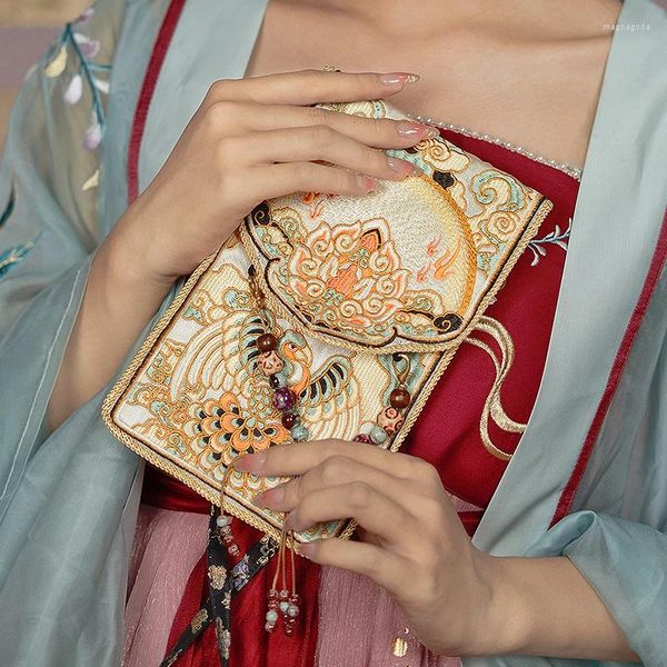 Vêtements ethniques Chinois Traditionnel Hanfu Bourse Filles Sac fourre-tout Femmes Broderie Floral Portefeuille Seau Sac À Main Rétro Quotidien Polyvalent