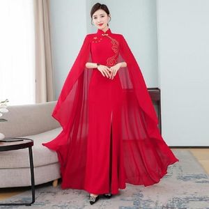 Etnische kleding Chinees traditionele verbeterde taille cheongsam jurk voor vrouwen high-end slank banket catwalk kostuum lange oosterse stijl qipao