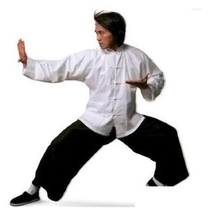 Vêtements ethniques Chinois Traditionnel Coton Tang Costume Wu Shu Tai Chi Top Shaolin Wing Chun Chemise Costumes Arts Martiaux Drop Otu1X