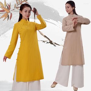 Vêtements ethniques chinois traditionnel Long manteau vestes femmes coton lin Hanfu Robe dames taoïste élégant Zen Wushu Robe ample